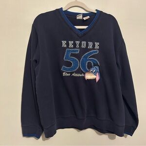 Vintage Disney Eeyore V Neck Embroidered Sweatshirt Blue Attitude 56 XL X-Large